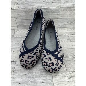 Clarks Cloudsteppers Step June Shell Navy Leopard Zebra Print Flats Womens 8.5 W
